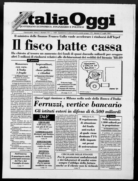 Italia oggi : quotidiano di economia finanza e politica